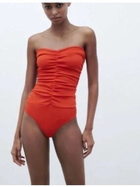 Zara Strapless Ruched One-Piece Swimsuit - Bright Orange